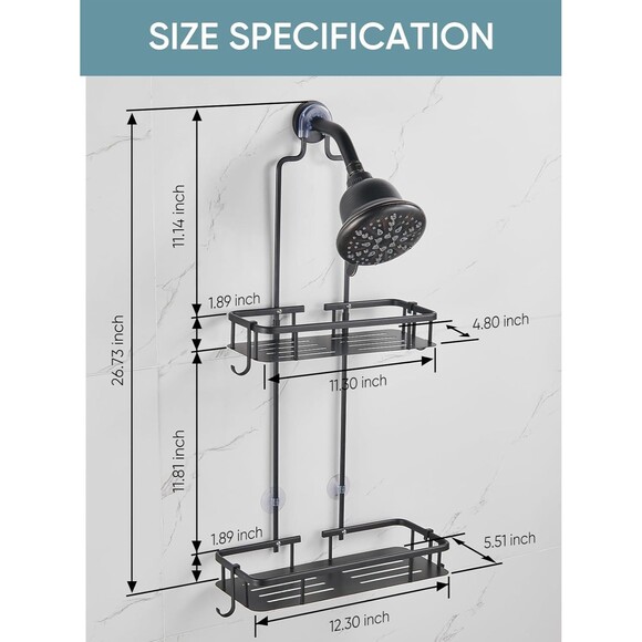 Cobbe Anti-Swing Shower Caddy Hanging with 4 Hooks, No Drilling Organizer, Black - Picture 6 of 8